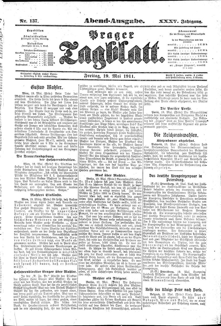 Prager Tagblatt Mahler Foundation